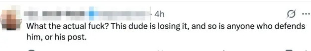 Screenshot of a tweet expressing strong disagreement and frustration with someone's actions or post