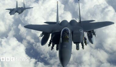 A map showing where US aircraft have been filmed in the search for a crew of a plane downed in Iran. It shows locations in the Khuzestan province and the Hohgiluyeh and Boyer-Ahmad province.