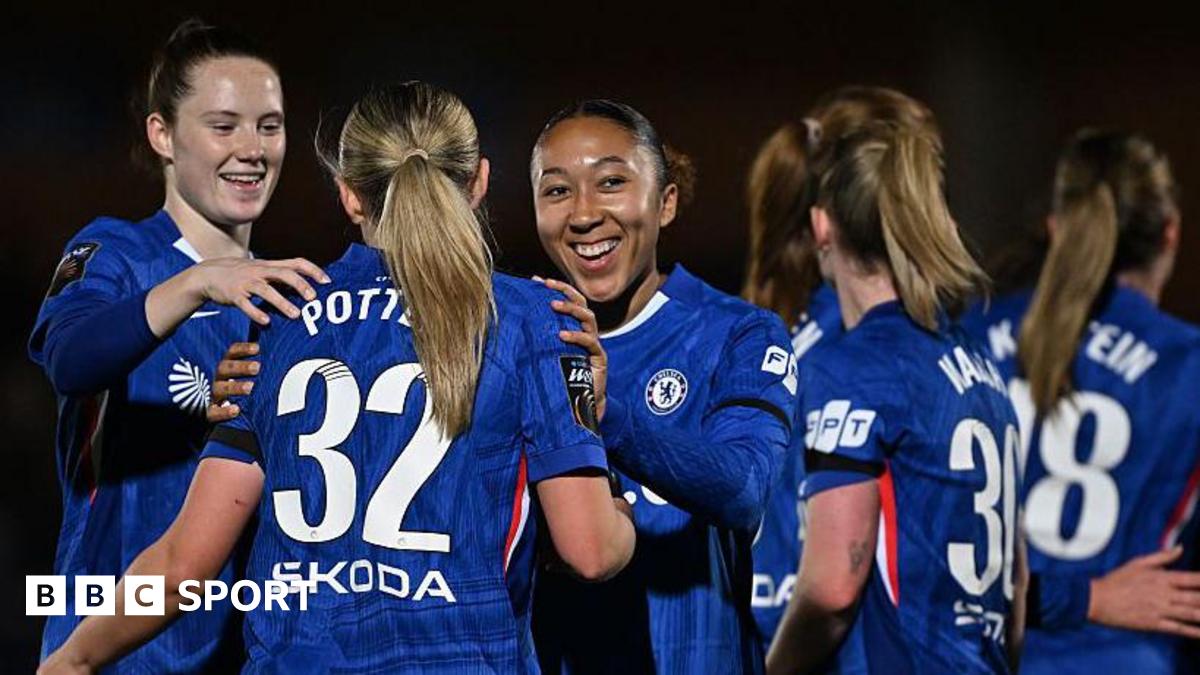Chelsea women's players celebrate a goal