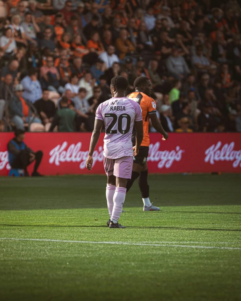 Ismeal Kabia playing for Shrewsbury Town (Photo via Kabia on Instagram)