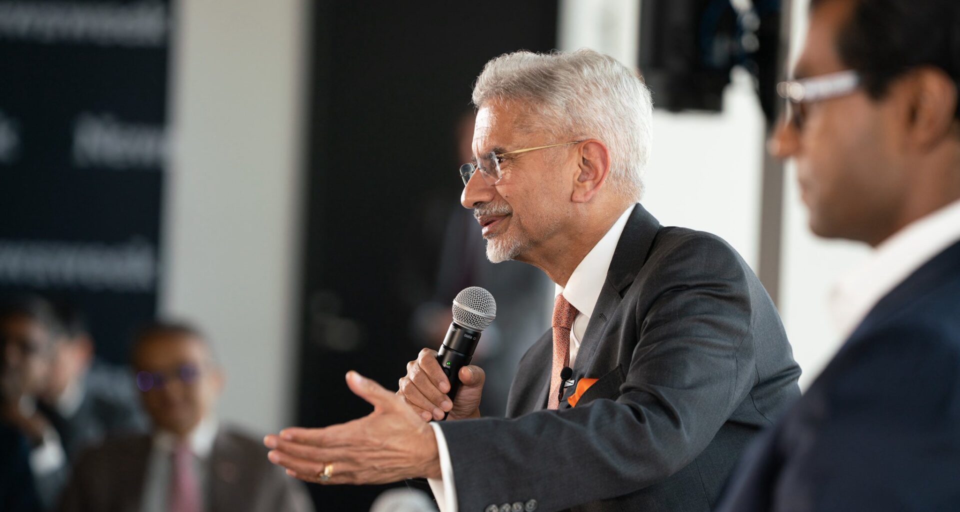 Indian External Affairs Minister Dr. S. Jaishankar speaks to a crowd in NYC.