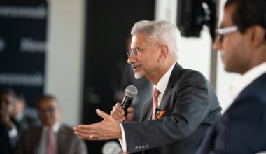 Indian External Affairs Minister Dr. S. Jaishankar speaks to a crowd in NYC.
