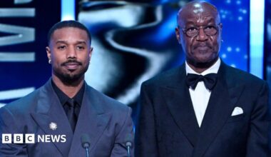 Michael B. Jordan and Delroy Lindo present the Special Visual Effects Award on stage during the EE BAFTA Film Awards 2026 at The Royal Festival Hall on February 22, 2026 in London, England