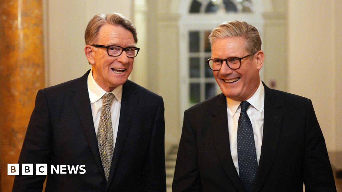 Lord Mandelson smiles alongside Prime Minister Sir Keir Starmer in February 2025.