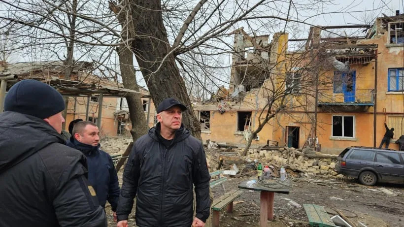 Destructions in Selydove city (Donetsk region of Ukraine) after Russian missile strike in the night on 8 February 2024. 4 missiles S-300 and 4 North Korean KN 23 were launched. 