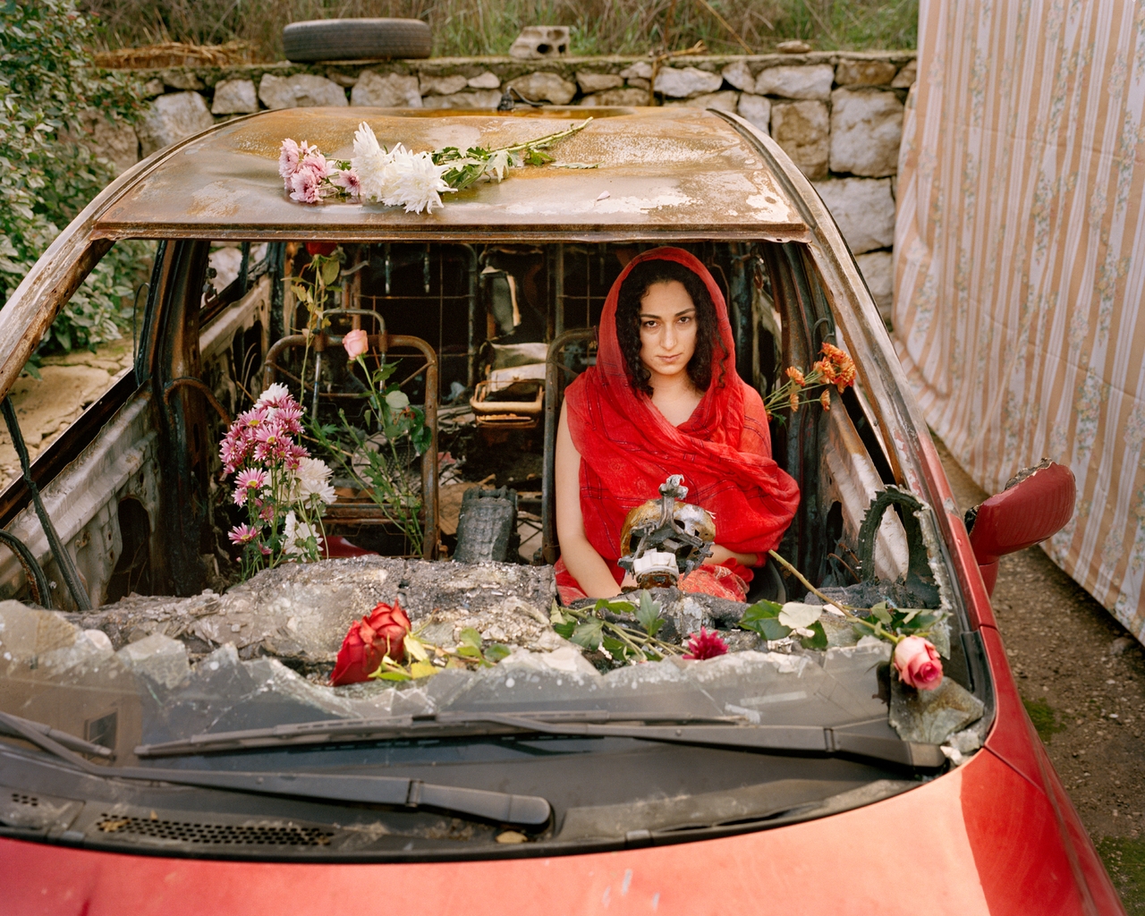 "Farah (In Her Burnt Car)," Abey, Lebanon, 2020