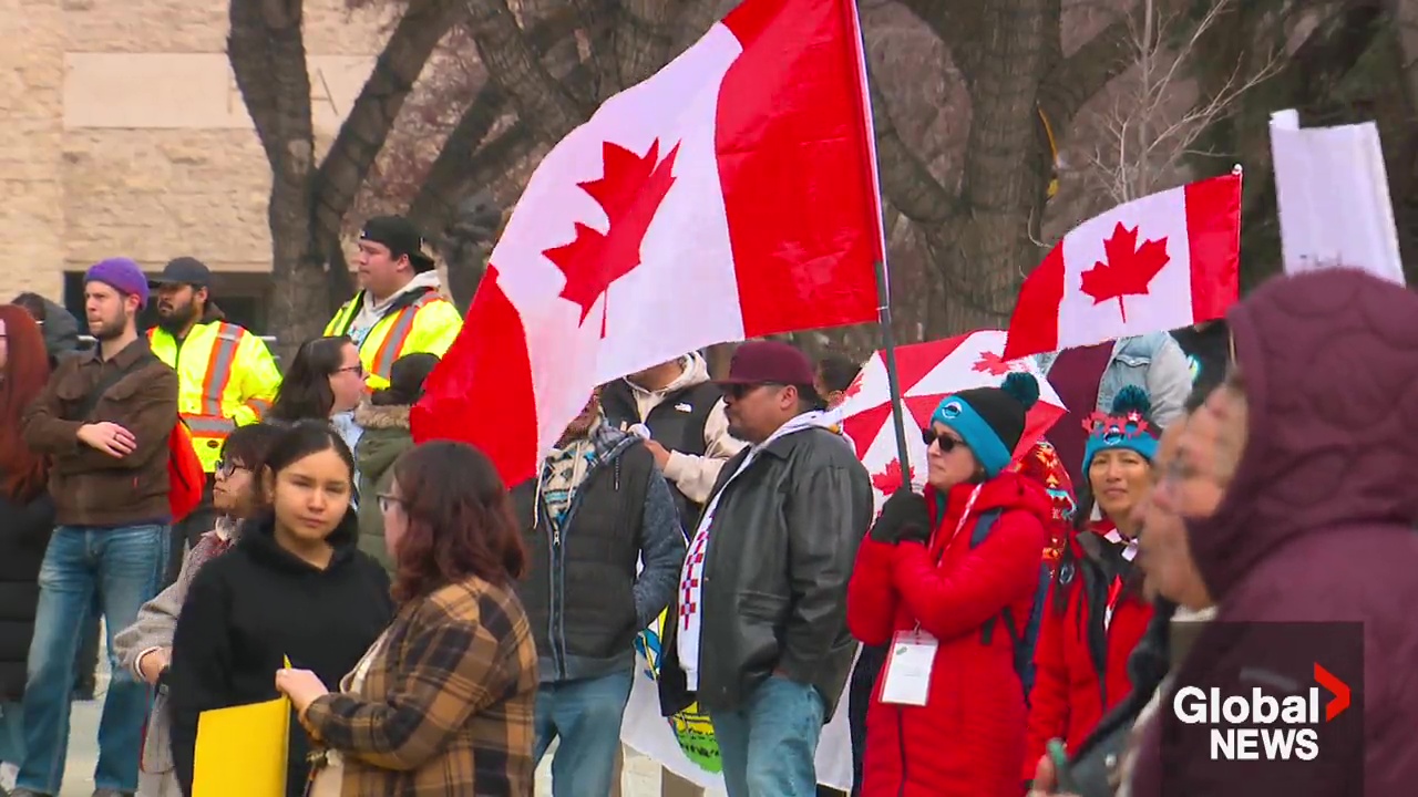 Click to play video: 'First Nations protest as Alberta separatism court battle continues'