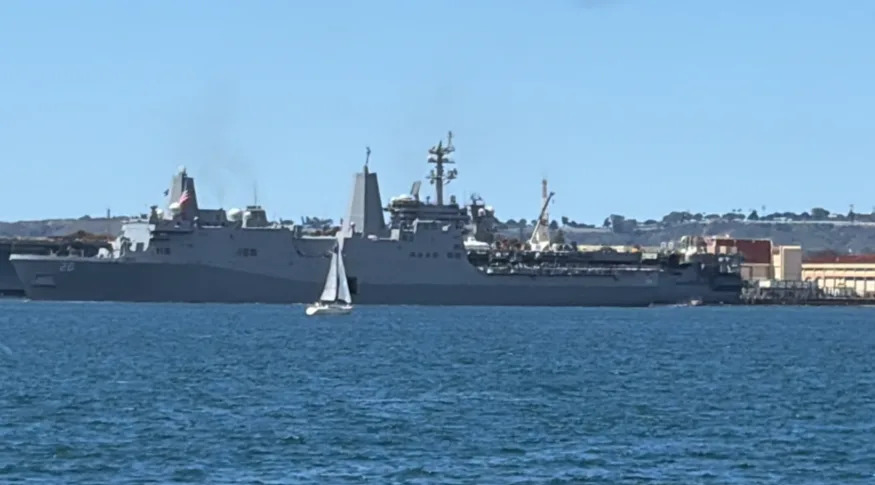 The USS John P. Murtha returns to San Diego carrying Orion spacecraft. (KSWB)