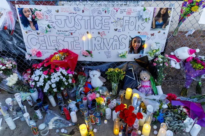 Notes, candles and flowers at a memorial for Celeste in Lake Elsinore, California