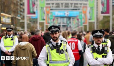 Police officers outside Wembley before the 2026 Carabao Cup final