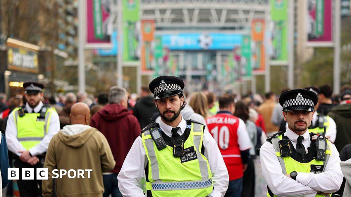 Police officers outside Wembley before the 2026 Carabao Cup final