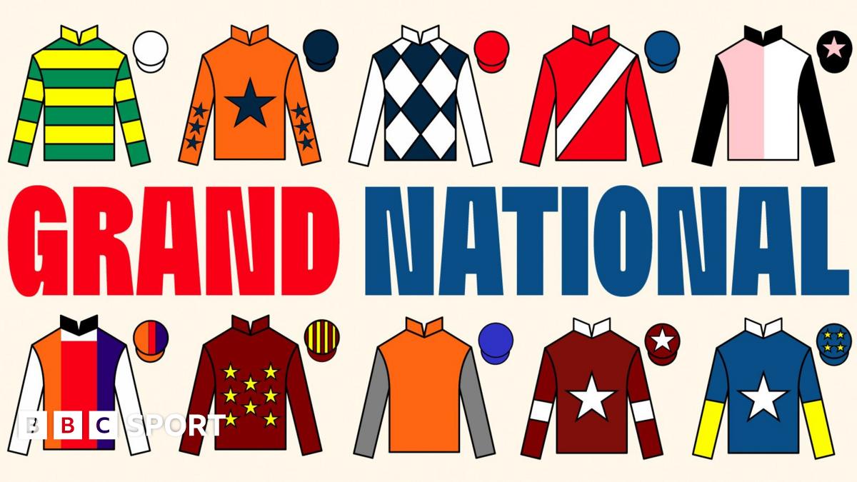 A Grand National graphic with the silks of I Am Maximus, Panic Attack, Banbridge, Grangeclare West, Gerri Colombe, Haiti Couleurs, Monty’s Star, Captain Cody, Stellar Story and Jordans on.