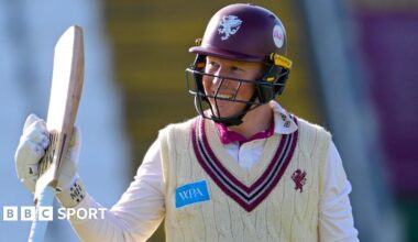 James Rew celebrates scoring fifty