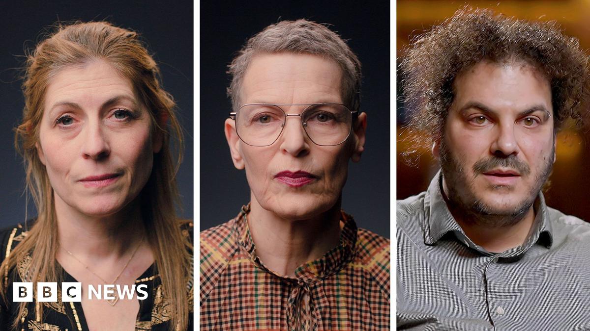 A composite image of three people. A woman with long brown-reddish hair wearing a black top with gold threads. A woman with short grey hair, thin-rimmed glasses and a check-pattern top. A man with curly brown hair and a beard, wearing a grey-blue shirt.