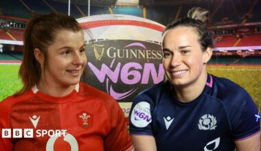 Rival captains Kate Williams of Wales and Scotland's Rachel Malcolm
