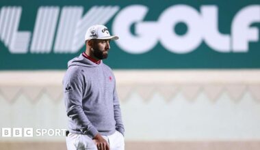 Jon Rahm with a LIV logo