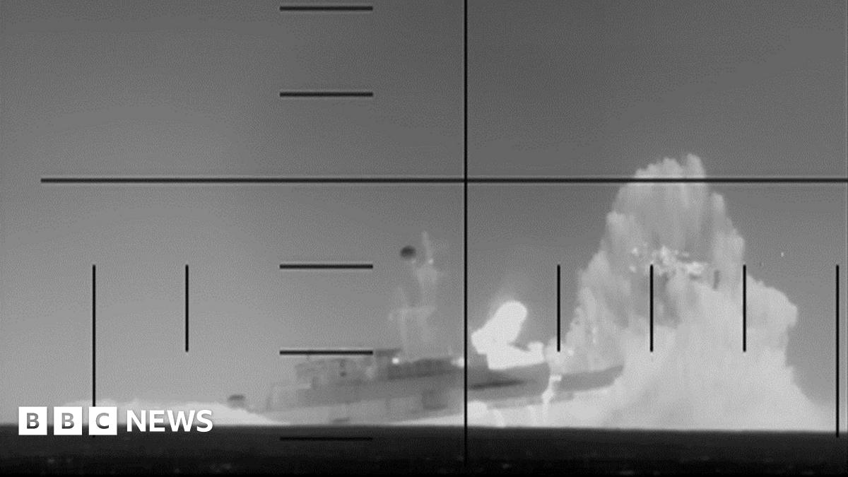 A map showing the Arabian Sea region including Iran, Oman, Saudi Arabia, India, and Sri Lanka. A red label near Sri Lanka marks the location where the Iris Dena sank near Galle. The Strait of Hormuz is labelled between Iran and Oman. In the upper-right corner, an inset photo shows a grey naval ship docked at a port with cranes in the background, labelled the Iris Dena in Brazil in 2023. A small world map in the upper-left highlights the region with a red rectangle.
