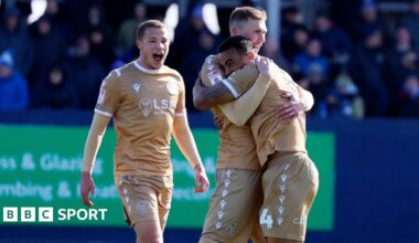 Ashley Charles is congratulated by Mitch Pinnock after scoring for Bromley