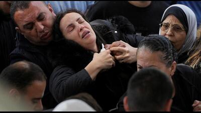 A mourner reacts during the funeral of people killed in an Israeli strike that hit a cafe on Wednesday, in Sidon, Lebanon, on April 10. (REUTERS)