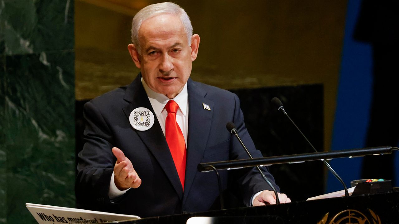 Israeli Prime Minister Benjamin Netanyahu speaks during the 80th session of the United Nations General Assembly, Friday, Sept. 26, 2025, at U.N. headquarters. (AP Photo/Stefan Jeremiah, File)