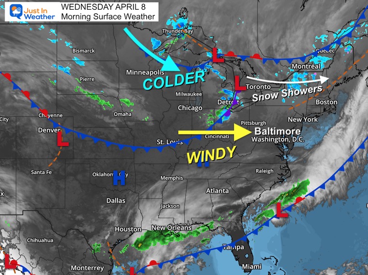 April 6 surface weather Monday morning