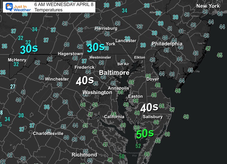 April 6 weather temperatures Monday morning