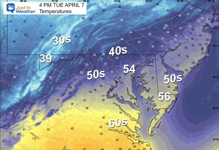 April 6 weather temperatures Tuesday afternoon