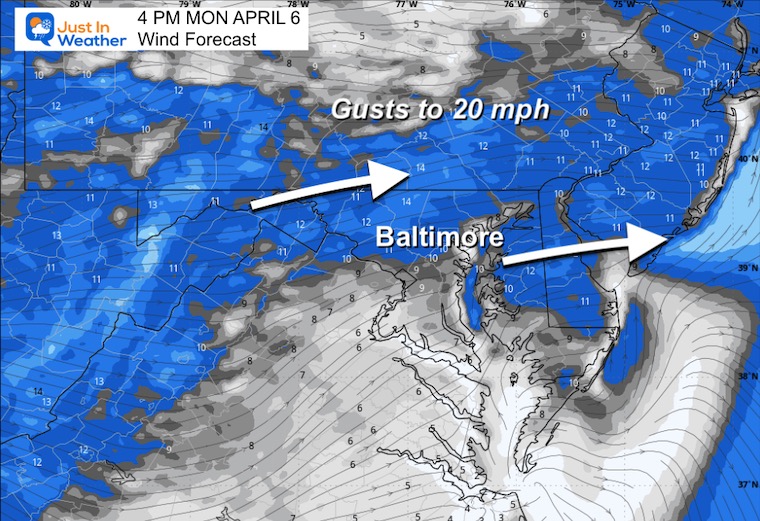 April 6 weather wind forecast Tuesday afternoon