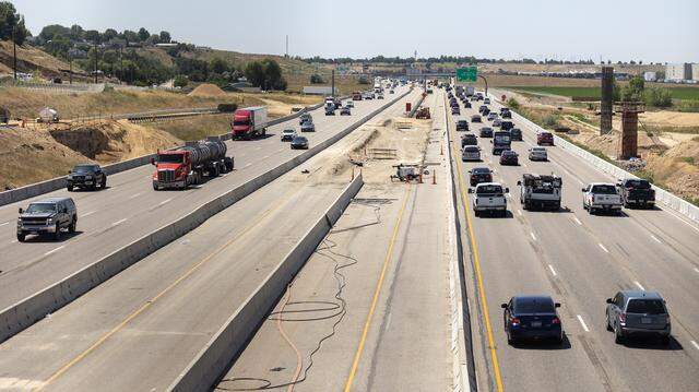 Vehicles travel on Interstate 84 between Meridian and Nampa, June 18, 2025.
