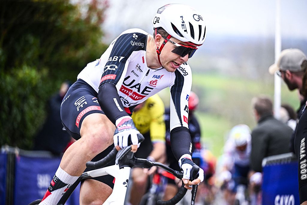 Belgian Florian Vermeersch of UAE Team Emirates-XRG pictured in action during the 'E3 Saxo Bank Classic' one day cycling race, 208,8km from and to Harelbeke, on Friday 27 March 2026. BELGA PHOTO JASPER JACOBS (Photo by JASPER JACOBS / BELGA MAG / Belga via AFP)