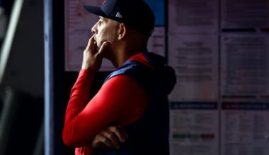 Alex Cora pictured in the dugout at Yankee Stadium during the 2025 postseason.