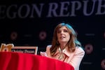 Oregon Republican Gubernatorial candidate Christine Drazan responds to a question during the 2026 Oregon Republican Gubernatorial Debate at NW Events in Hillsboro, Ore., on April 16, 2026.
