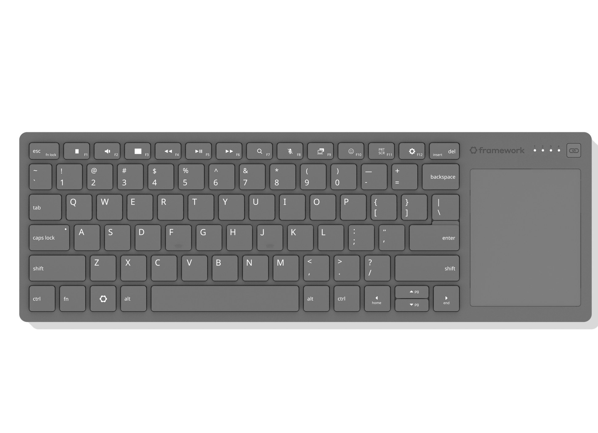 Framework’s wireless keyboard with touchpad is very grey.
