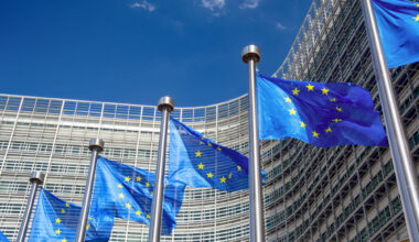 EU flags near of European Commission building