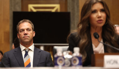 Bryon Noem listens to his wife Kristi give testimony last year. Credit: getty