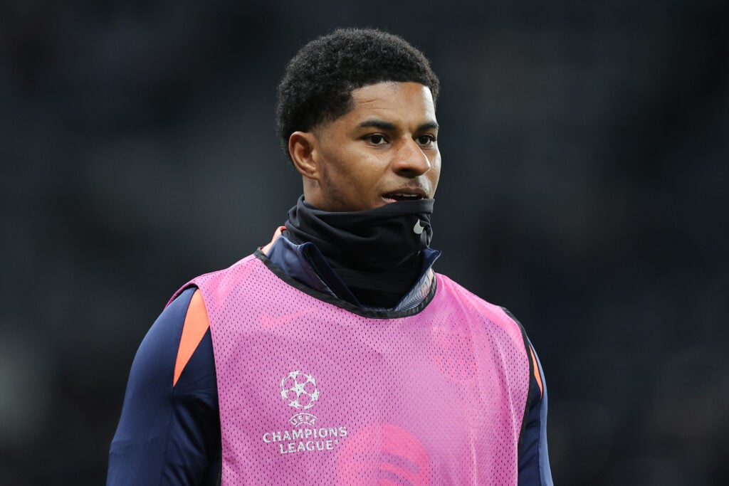 Marcus Rashford during the Champions League round-of-16 first-leg match between Newcastle United and Barcelona at St James’ Park in 2026 in Newcastle upon Tyne, England.
