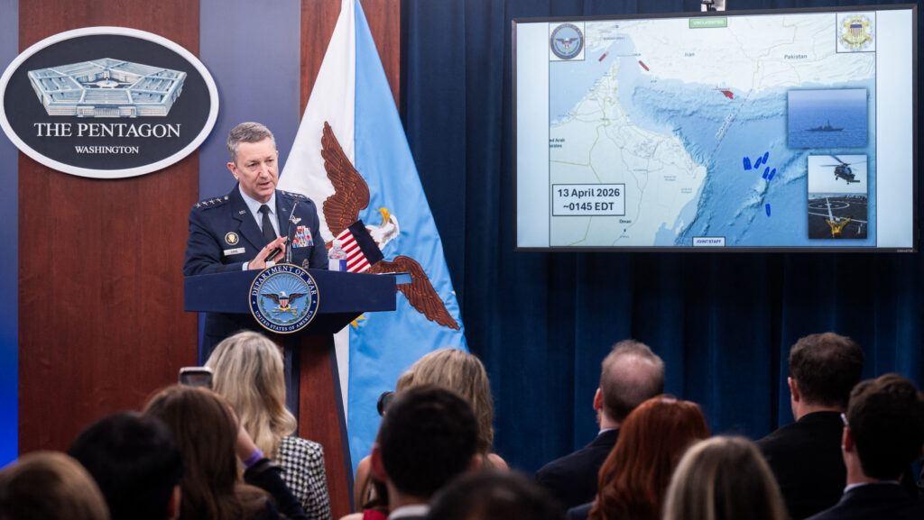 US can intercept any Iran-linked ship globally, Caine says