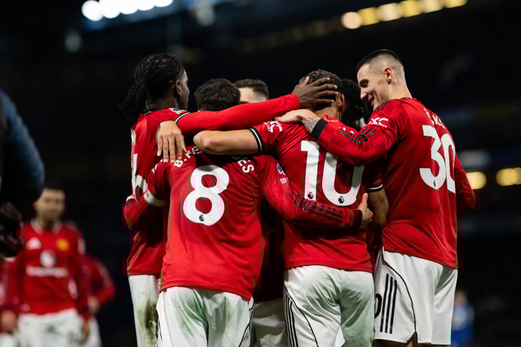 Manchester United players celebrate