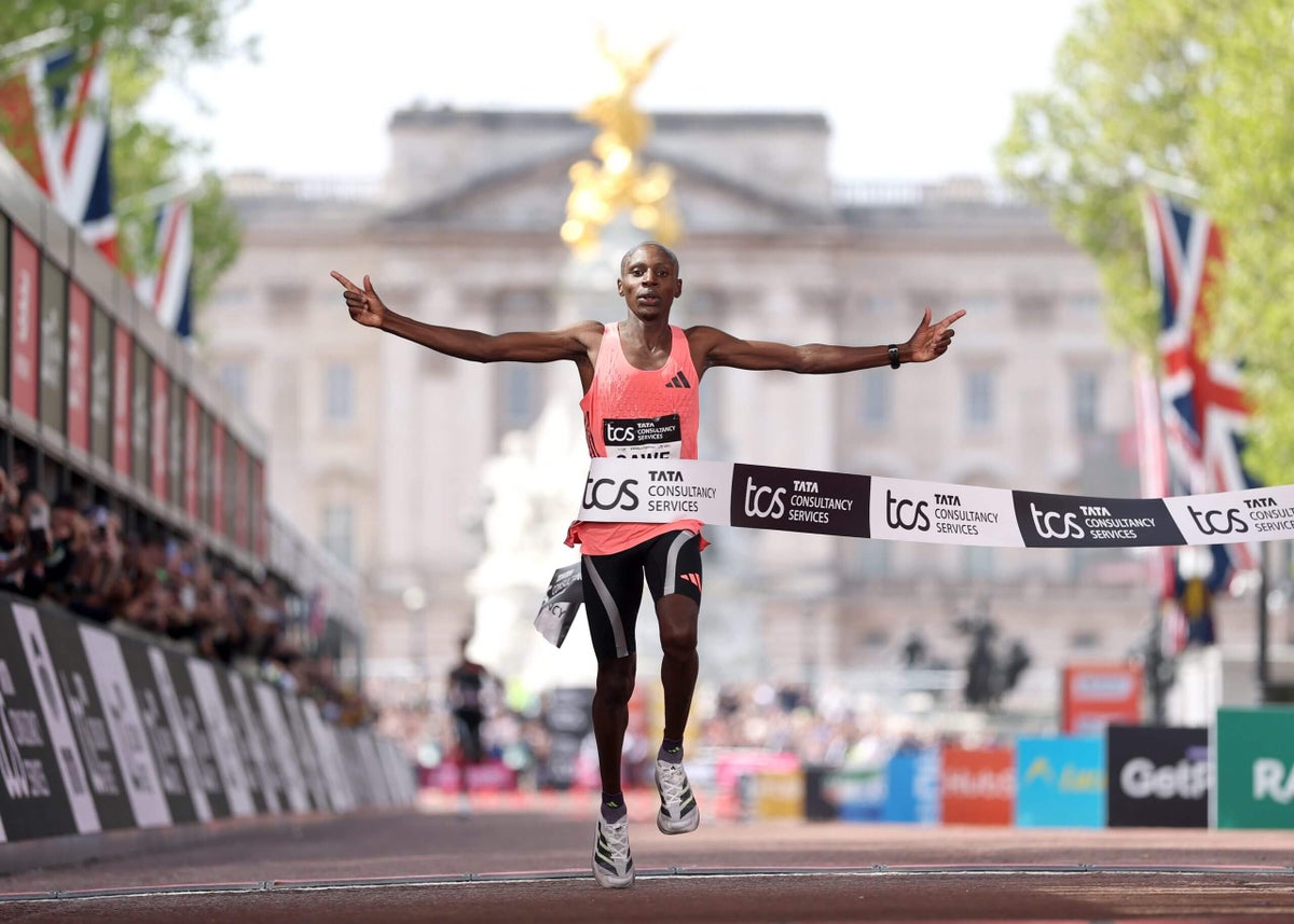 Sabastian Sawe finishes London Marathon in under two hours to obliterate men’s world record