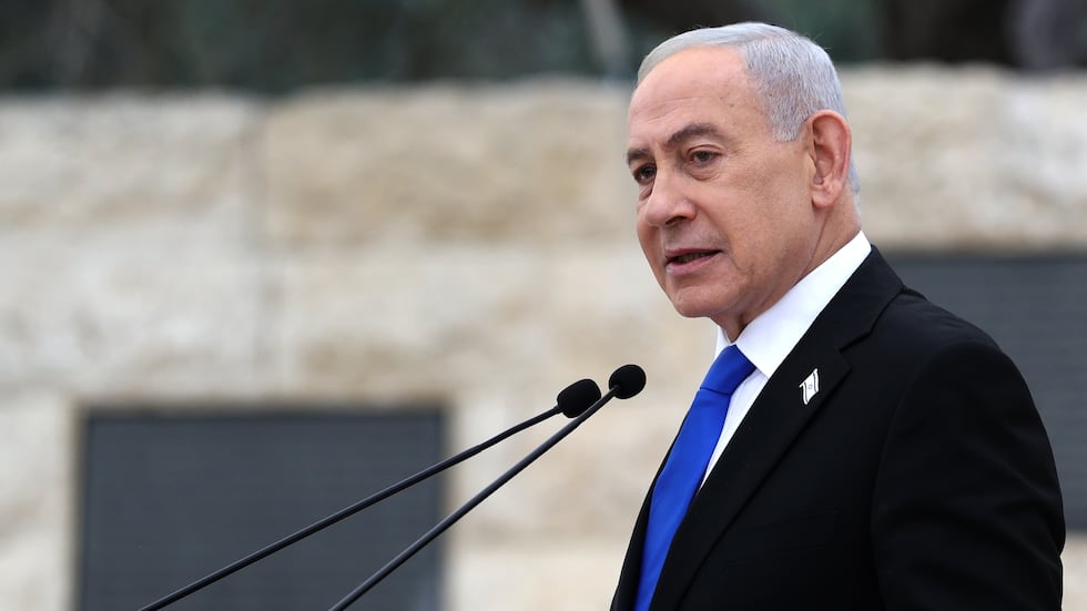 Israel's Prime Minister Benjamin Netanyahu attends a ceremony commemorating Israel's...