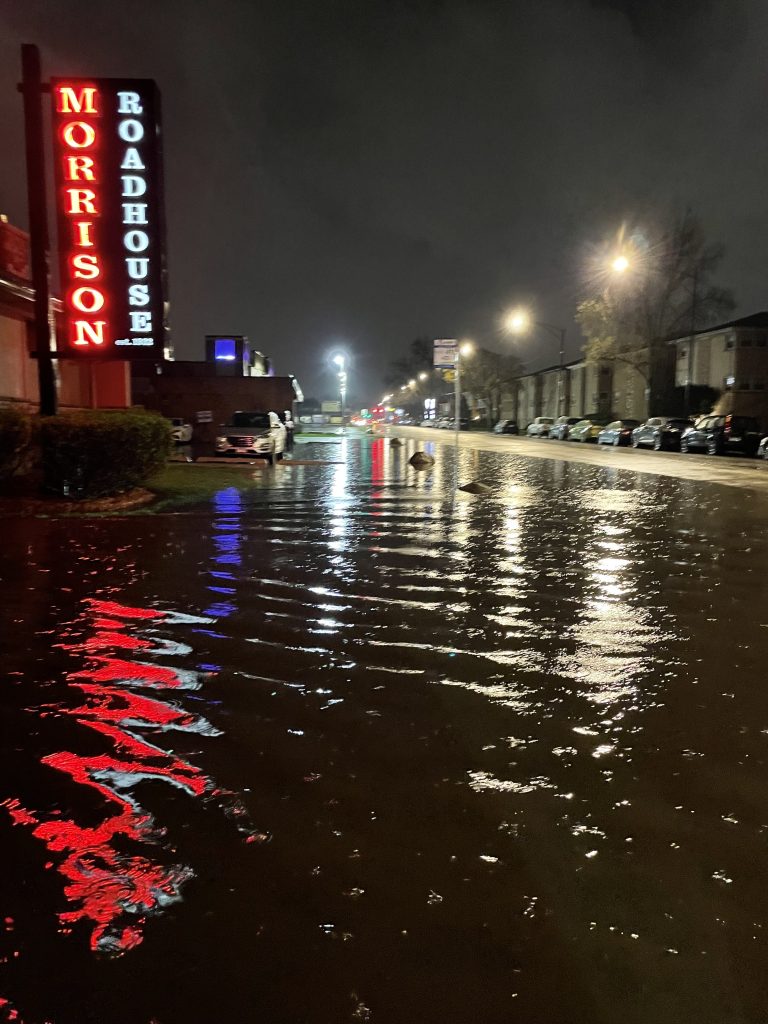 A flooded portion of Harlem Avenue between Touhy and Milwaukee avenues on April 14, 2026.
