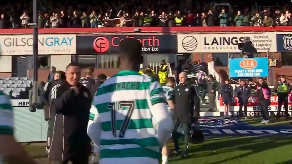 Mark Fotheringham and Kelechi Iheanacho after Celtic vs Dundee