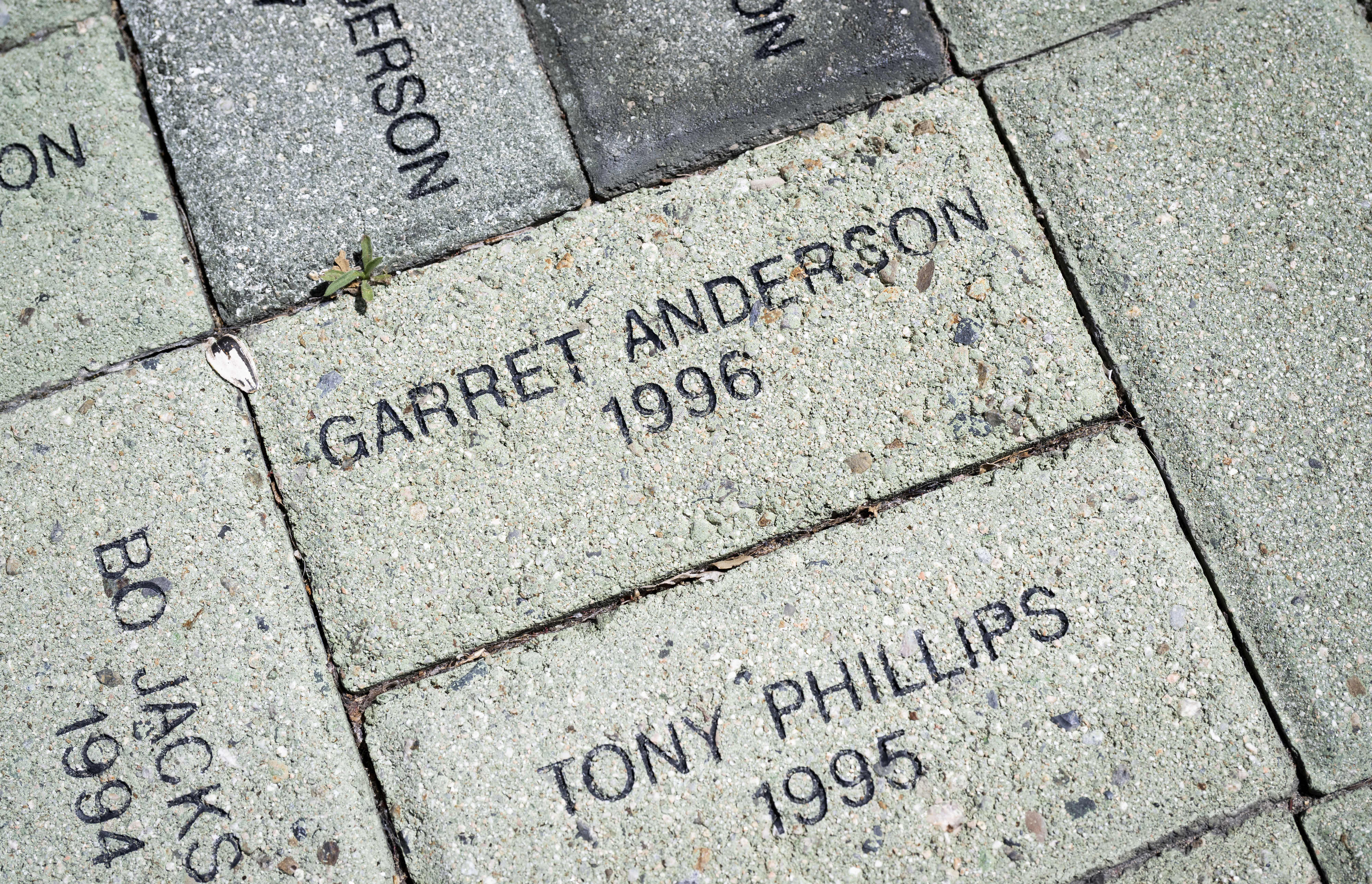A brick outside Angel Stadium in Anaheim commemorates the first...