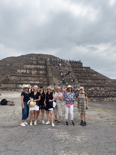 Vancouver resident Barb Welsh poses with her friends in front of the one of the ancient pyramids in Teotihuacan, Mexico, shortly before a gunman opened fire on tourists on April 20, 2026.
