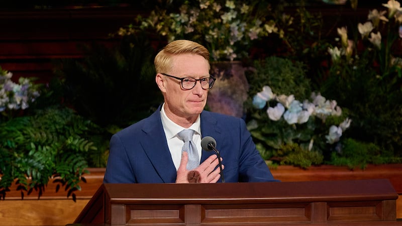 Elder Aaron T. Hall, General Authority Seventy, speaks during the Sunday afternoon session of the 196th Annual General Conference of The Church of Jesus Christ of Latter-day Saints in the Conference Center in Salt Lake City on April 5, 2026.