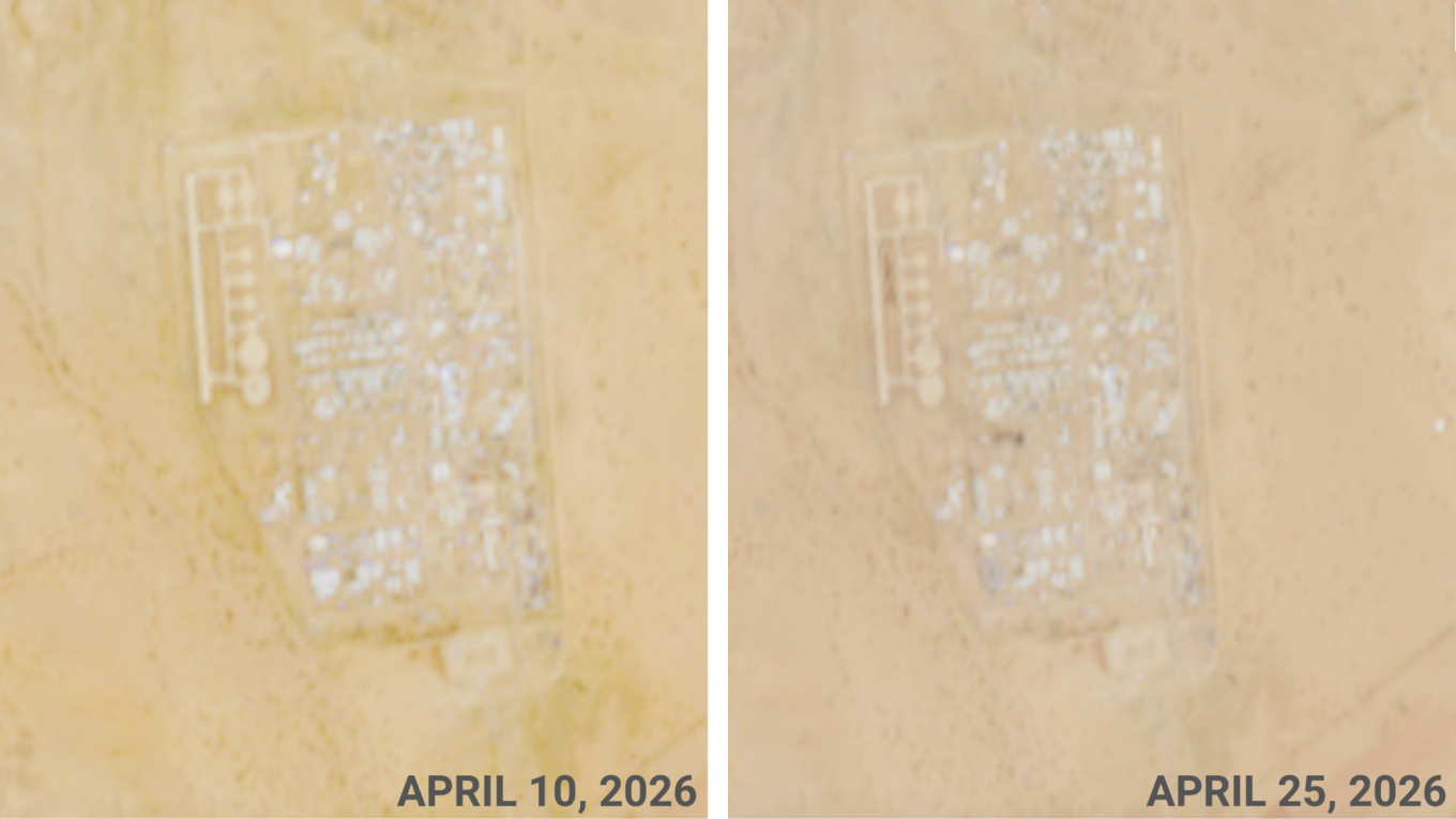 Satellite images of a FAMa and Russian military base in Kidal, Mali, taken on April 10 and 25. Copernicus, the EU's Earth-observation satellite program