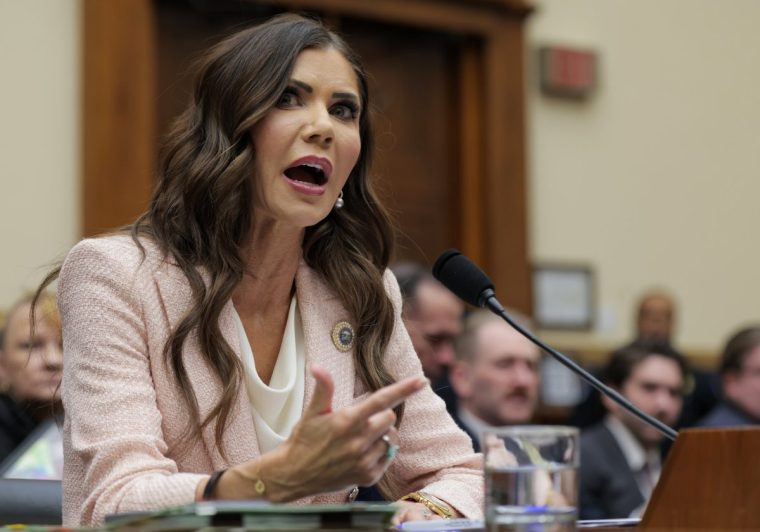 WASHINGTON, DC - MARCH 04: U.S. Secretary of Homeland Security Kristi Noem testifies before the House Judiciary Committee in the Rayburn House Office Building on March 04, 2026 in Washington, DC. The Department of Homeland Security has faced criticism over it's handling of immigration enforcement leaving the department unfunded. (Photo by Heather Diehl/Getty Images)