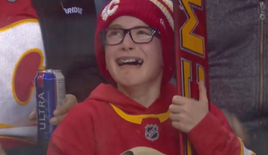Calgary Flames fan brought to tears after Dustin Wolf gifts goalie stick