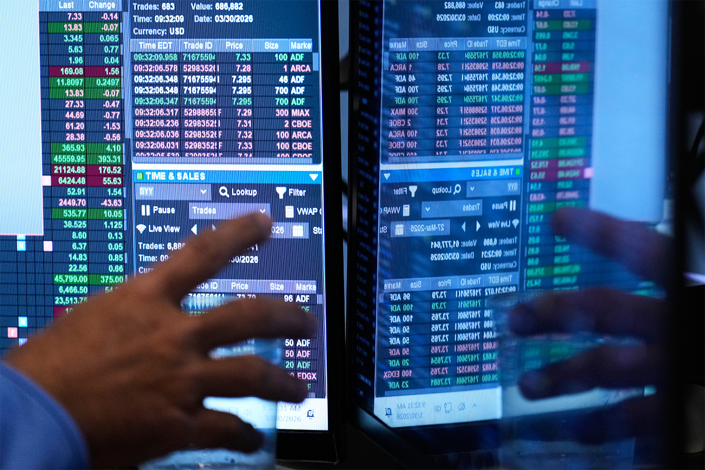 People work on the floor at the New York Stock Exchange.