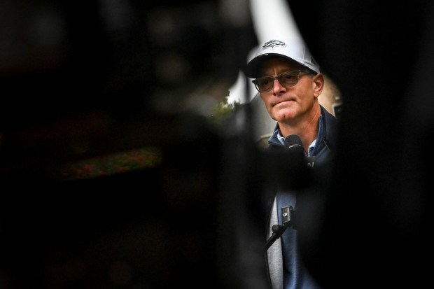 Owner Greg Penner of the Denver Broncos speaks at the Hanbury Manor in Ware, England on Friday, Oct. 10, 2025. (Photo by AAron Ontiveroz/The Denver Post)